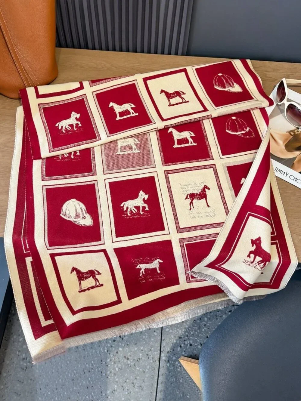 Red Elegant Women's horse Animal Jacquard Warm Scarf